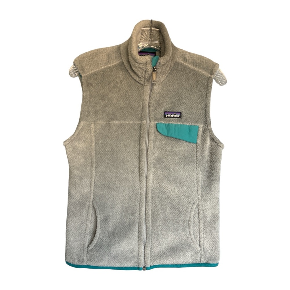 Patagonia Gray Fleece Vest with Teal Trim